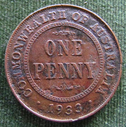 Australian 1933 1d 1 Penny King George V Coin - Variety Planchet Error