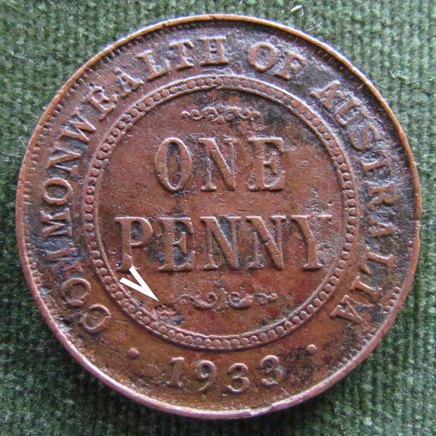 Australian 1933 1d 1 Penny King George V Coin - Variety Planchet Error