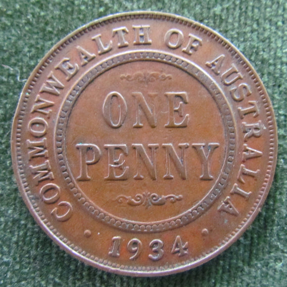 Australian 1934 1d 1 Penny King George V Coin
