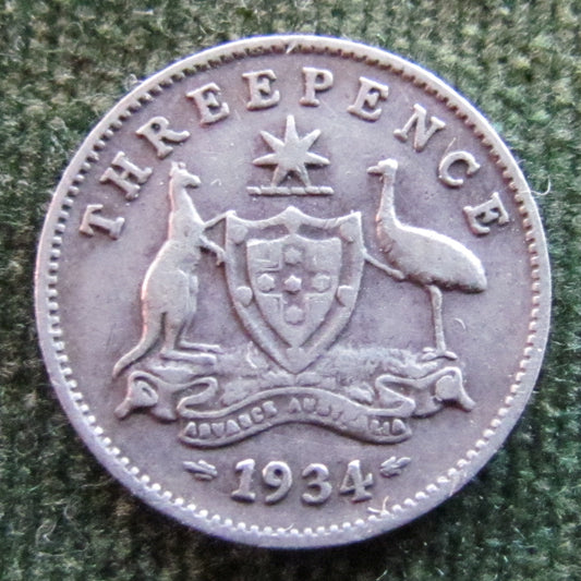 Australian 1934 3d Threepence King George V Coin Circulated