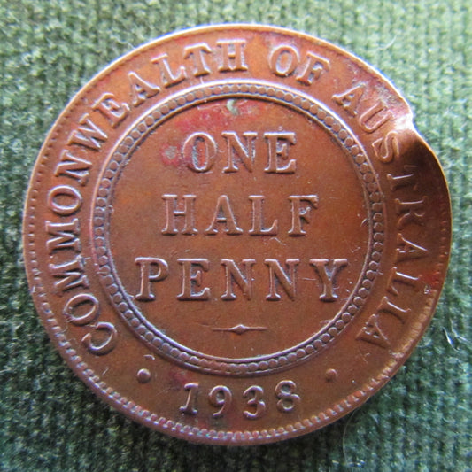 Australian 1938 1/2d Half Penny King George VI Coin - Variety Rim Hit