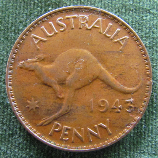 Australian 1943Y. 1d 1 Penny King George VI Coin - Variety Planchet Error Near Date