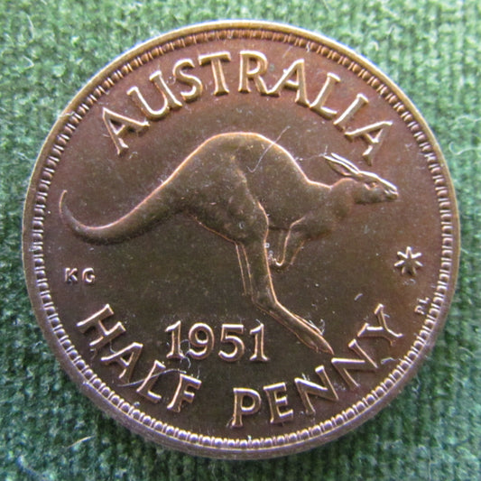 Australian 1951PL 1/2d Half Penny King George V Coin - High Grade