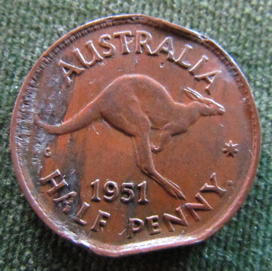 Australian 1951 Y. 1/2d Half Penny King George VI Coin - Variety Clipped