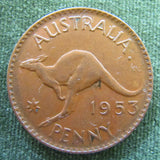 Australian 1953A. 1d 1 Penny Queen Elizabeth II Coin