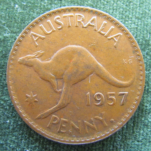 Australian 1957Y. 1d 1 Penny Queen Elizabeth II Coin