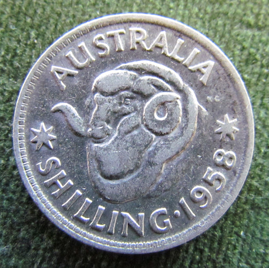 Australian 1958 1/- 1 Shilling Queen Elizabeth II Coin - Circulated