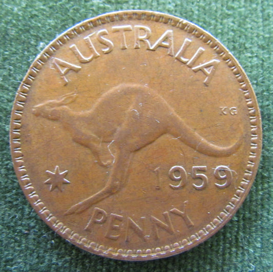 Australian 1959 1d 1 Penny Queen Elizabeth II Coin