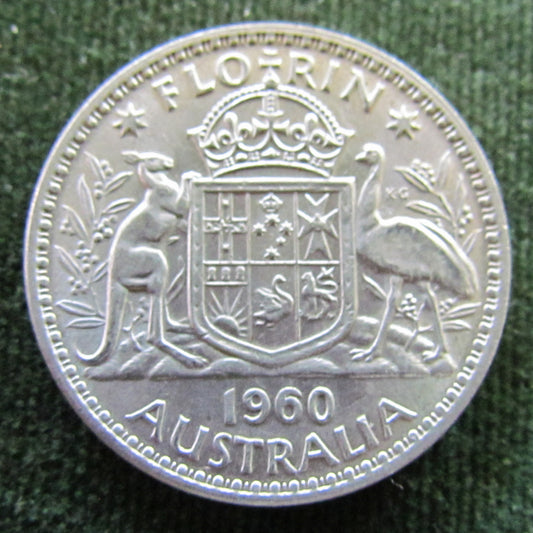 Australian 1960 2/- Florin Queen Elizabeth II Coin Graded aEF - Variety Die Crack