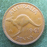 Australian 1961Y. 1d 1 Penny Queen Elizabeth II Coin