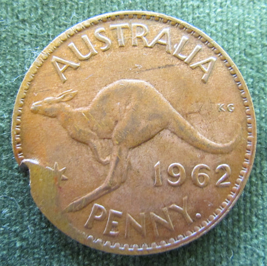 Australian 1962Y. 1d 1 Penny Queen Elizabeth II Coin - Variety Clipped Rim
