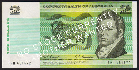 Australian 1967 2 Dollar Coombs Randall COA Note s/n  - Circulated