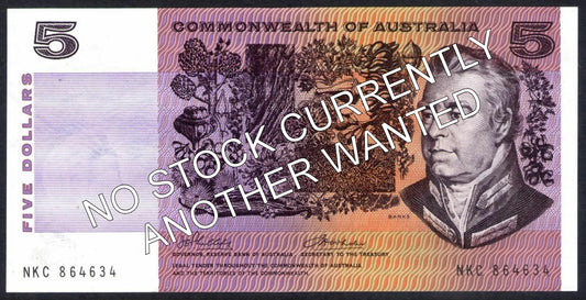 Australian 1972 5 Dollar Phillips Wheeler COA Note s/n - Circulated