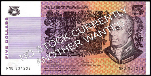 Australian 1974 5 Dollar Phillips Wheeler Note s/n - Circulated