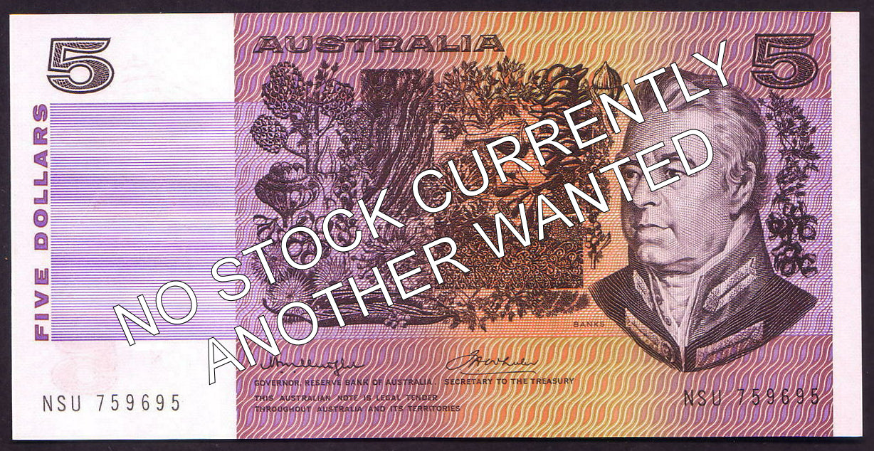 Australian 1976 5 Dollar Knight Wheeler Note s/n - Circulated