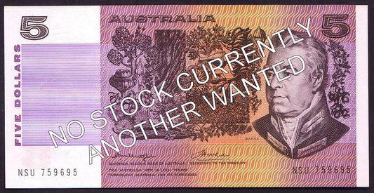 Australian 1976 5 Dollar Knight Wheeler Note s/n - Circulated