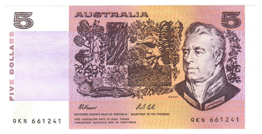 Australian 1991 5 Dollar Fraser Cole Note s/n QKN 661241 - Circulated
