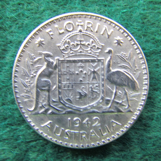 Australian 1942 2/- Florin King George VI Coin - Circulated