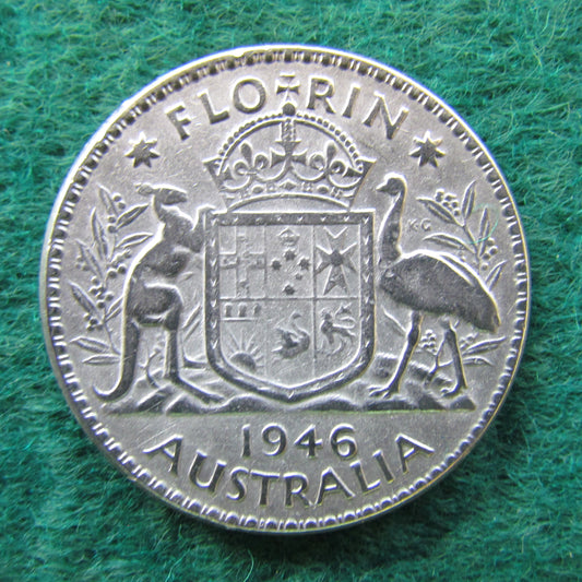 Australian 1946 2/- Florin King George VI Coin - Circulated
