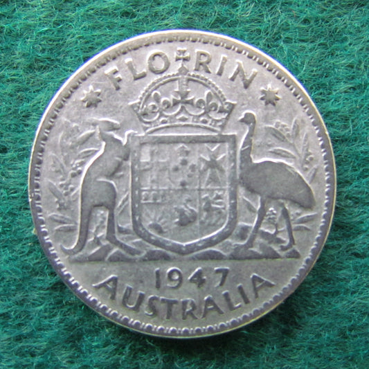 Australian 1947 2/- Florin King George VI Coin - Circulated