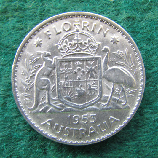 Australian 1953 2/- Florin Queen Elizabeth II Coin - Circulated