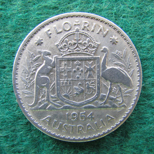 Australian 1954 2/- Florin Queen Elizabeth II Coin - Circulated