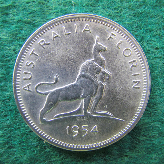 Australian 1954 2/- Royal Visit Florin Queen Elizabeth II Coin - Circulated