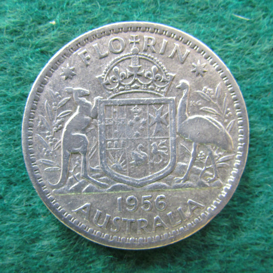Australian 1956 2/- Florin Queen Elizabeth II Coin - Circulated