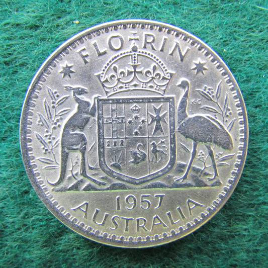 Australian 1957 2/- Florin Queen Elizabeth II Coin - Circulated