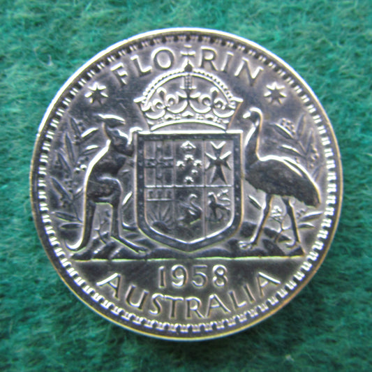 Australian 1958 2/- Florin Queen Elizabeth II Coin - Circulated