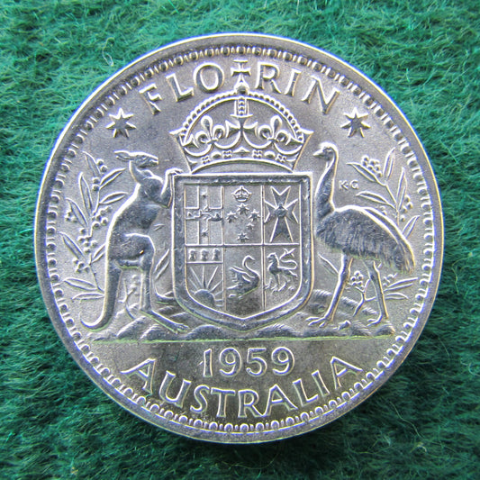 Australian 1959 2/- Florin Queen Elizabeth II Coin - Circulated