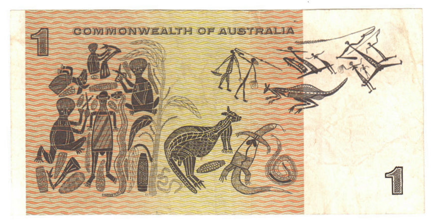 Australian 1969 1 Dollar Phillips Randall COA Note s/n AKP 543698 - Circulated