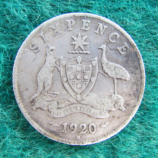 Australian 1920 M 6d Sixpence King George V Coin - Circulated