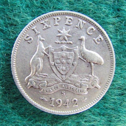 Australian 1942 S 6d Sixpence King George VI Coin - Circulated