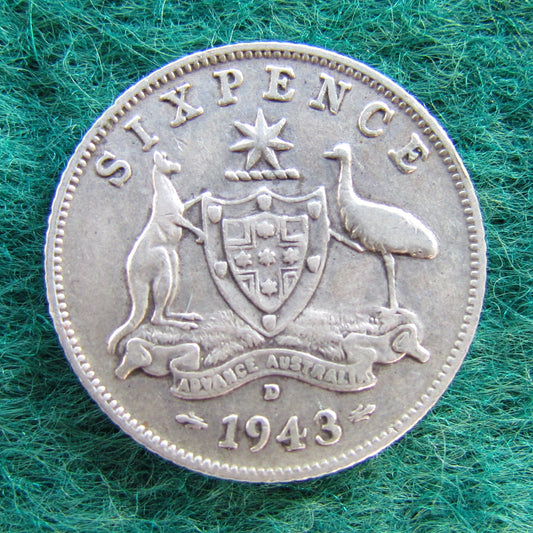 Australian 1943 D 6d Sixpence King George VI Coin - Circulated