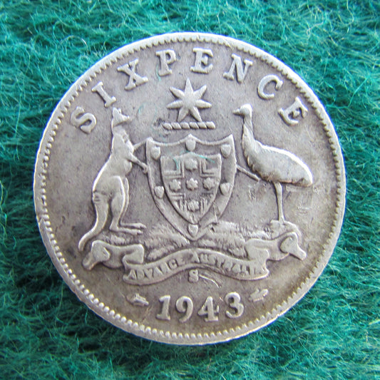 Australian 1943 S 6d Sixpence King George VI Coin - Circulated