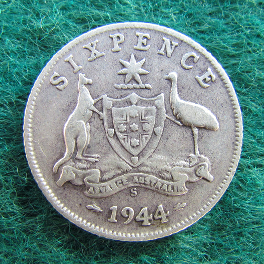 Australian 1944 S 6d Sixpence King George VI Coin - Circulated