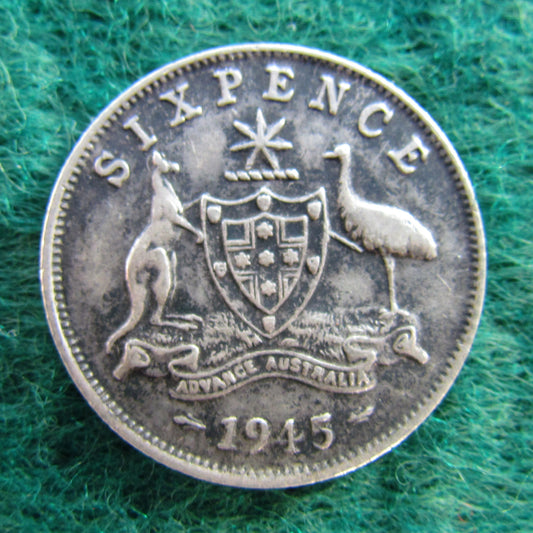 Australian 1945 6d Sixpence King George VI Coin - Circulated