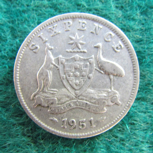 Australian 1951 6d Sixpence King George VI Coin - Circulated