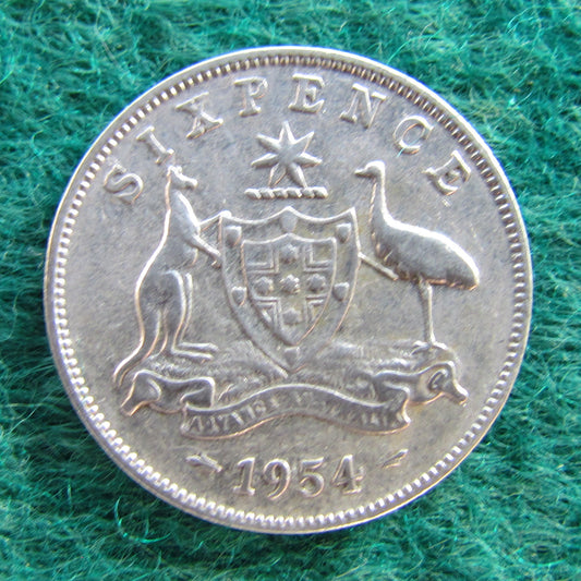 Australian 1954 6d Sixpence Queen Elizabeth II Coin - Circulated