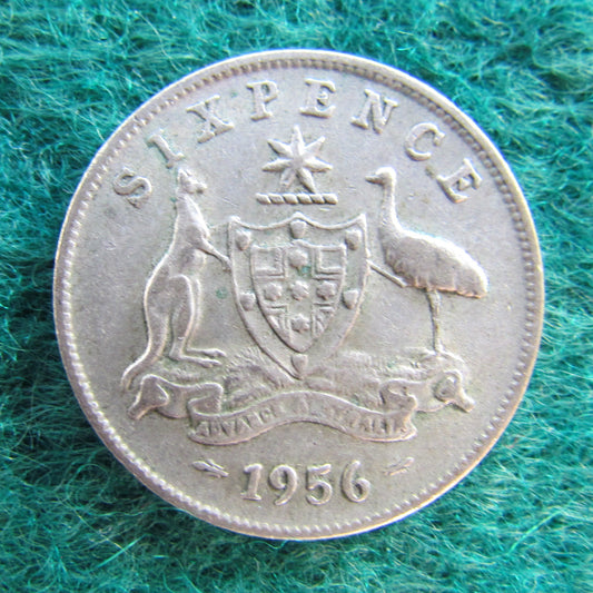 Australian 1956 6d Sixpence Queen Elizabeth II Coin - Circulated