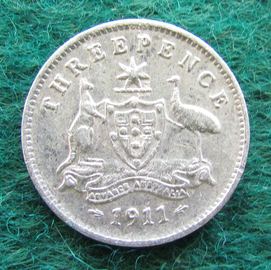 Australian 1911 3d Three Pence King George V Coin Circulated