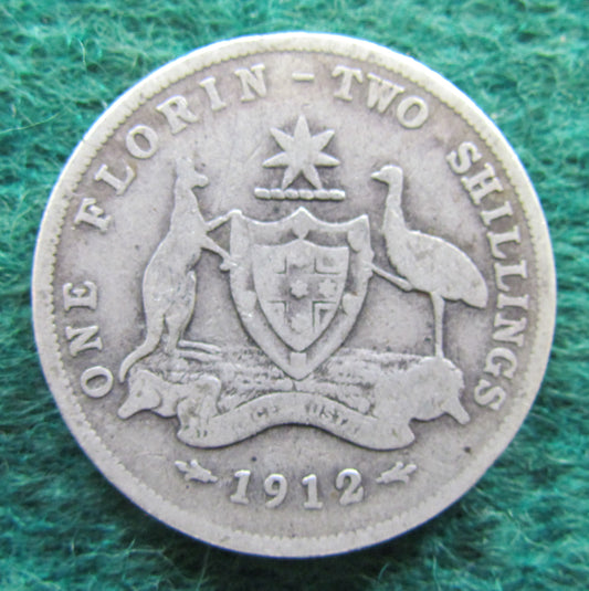 Australian 1912 2/- Florin King George V Coin - Circulated