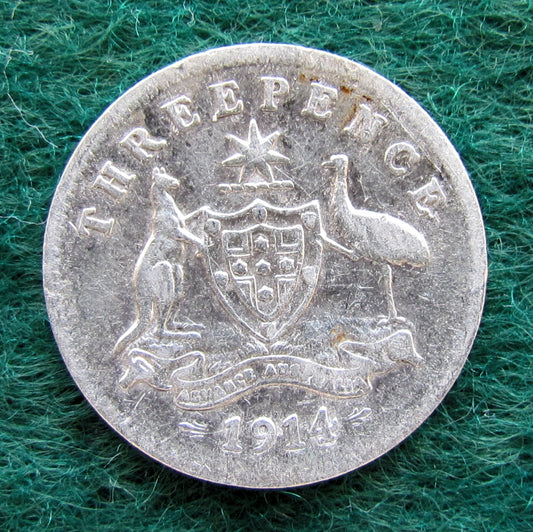 Australian 1914 3d Three Pence King George V Coin Circulated