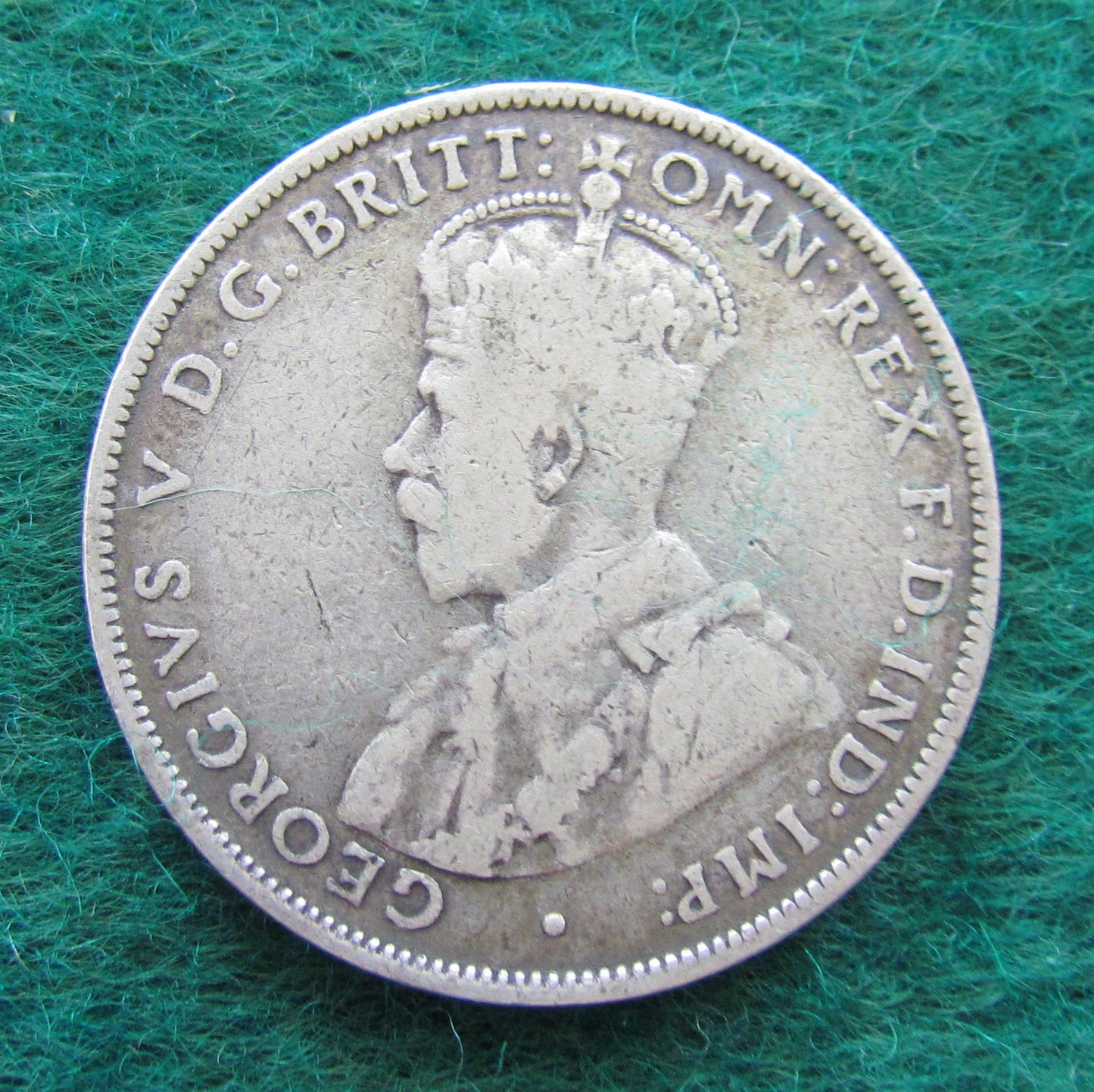 Australian 1914 H 2/- Florin King George V Coin - Circulated