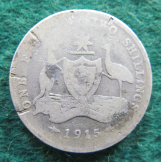 Australian 1915 2/- Florin King George V Coin - Circulated