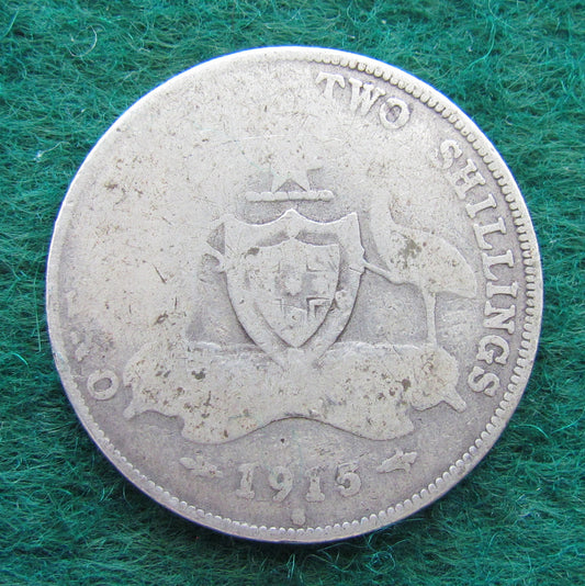 Australian 1915 H 2/- Florin King George V Coin - Circulated