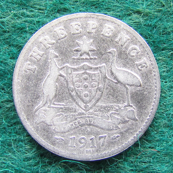 Australian 1917 M Threepence King George V Coin Circulated