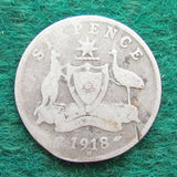 Australian 1918 M Sixpence King George V Coin - Circulated