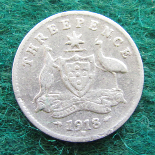 Australian 1918 M 3d Three Pence King George V Coin Circulated